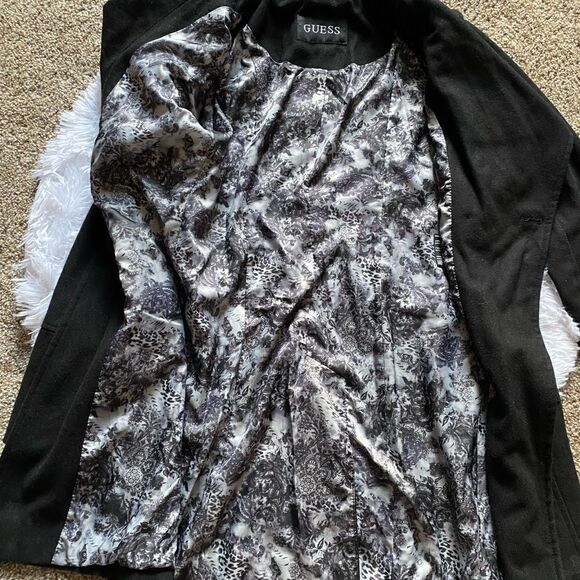 Guess Wool Blend Trench Coat Black Womens Size Medium - Picture 3 of 12